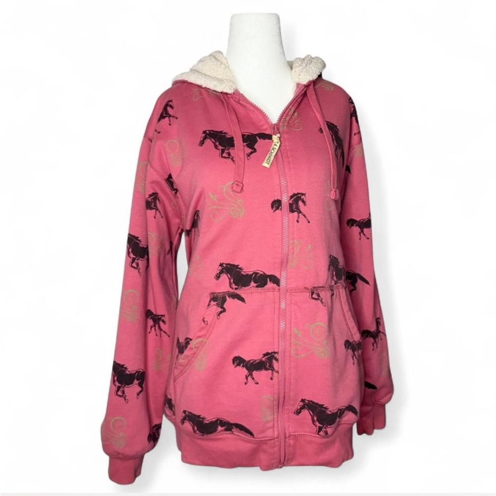 Pink Horse Print Sherpa-Lined Zip Hoodie